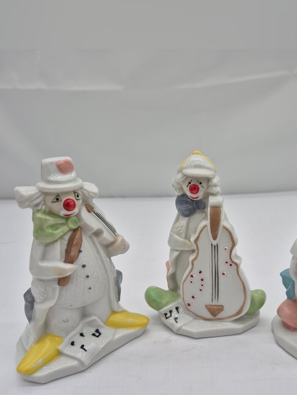 VTG Set of 3 Sophia Ann Style Ceramic Clown Musician Figurines Multicolor Circus